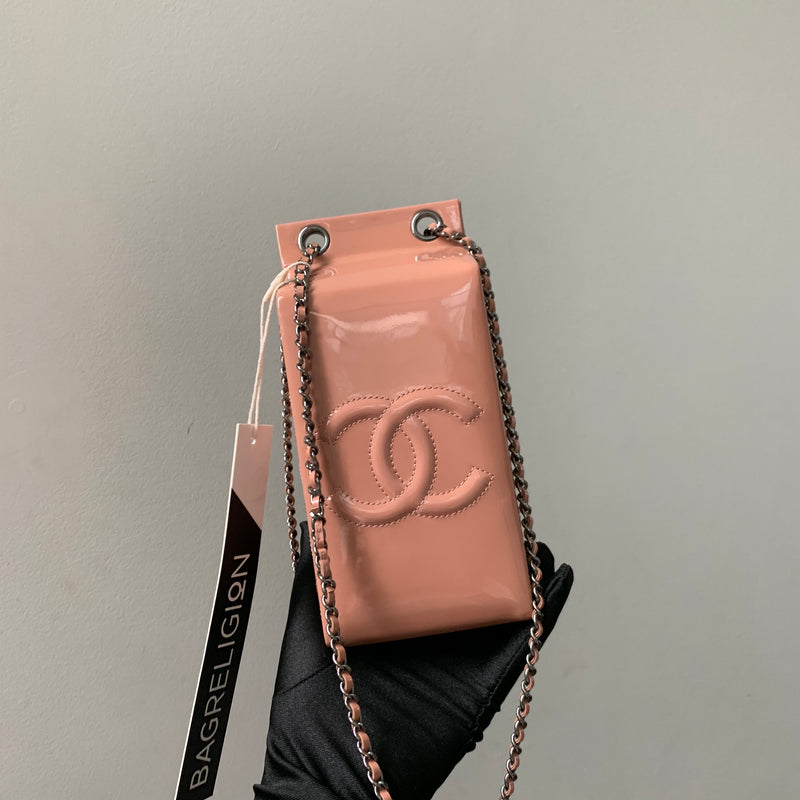Rare CC Milk Carton Patent Chain Crossbody Bag in Pink