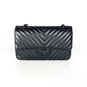 Medium Classic Double Flap So Black Chevron Bag