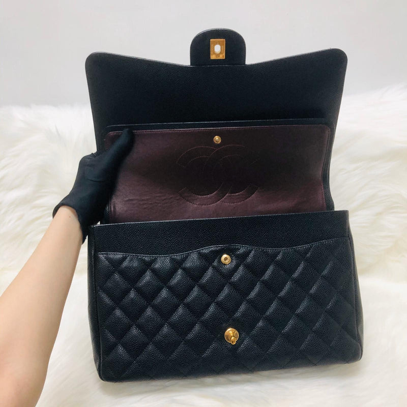 Classic Double Flap Caviar Leather Maxi Black GHW