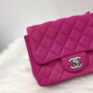 Square Mini Flap Bag Quilted Caviar Leather with SHW Hot Pink