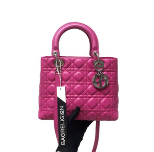 Cannage Lambskin Lady Dior Medium Bag in Magenta Pink