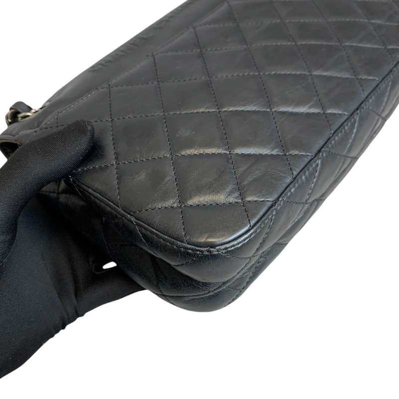 Embossed Calfskin Leather Flap Black RHW