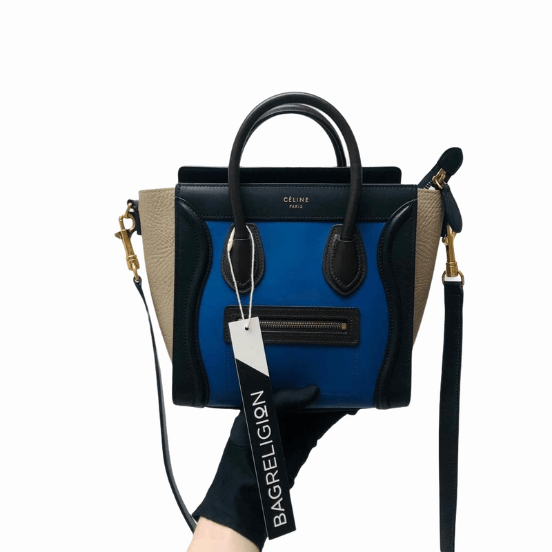 Tri-Coloured Nano Luggage Tote in Cobalt/Black/Tan
