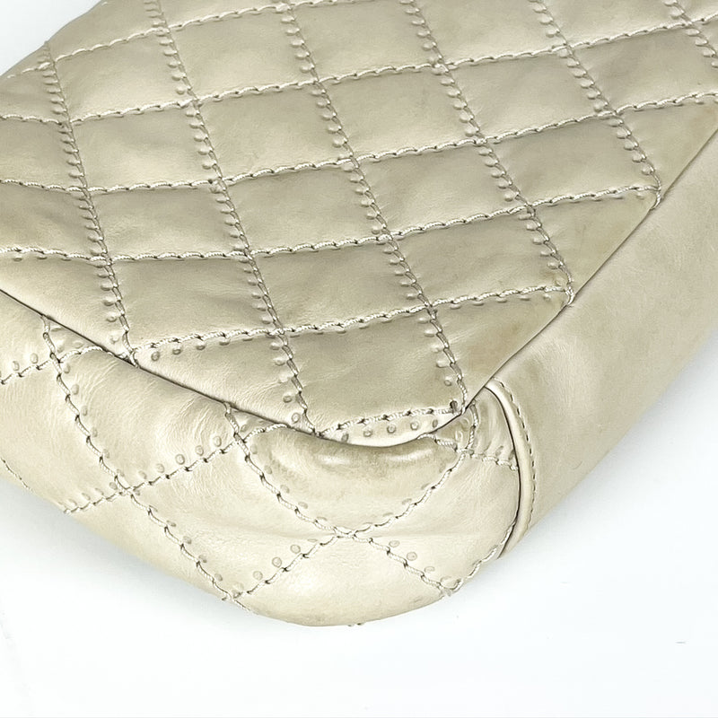Calfskin Quilted Medium Wild Stitch Flap Beige
