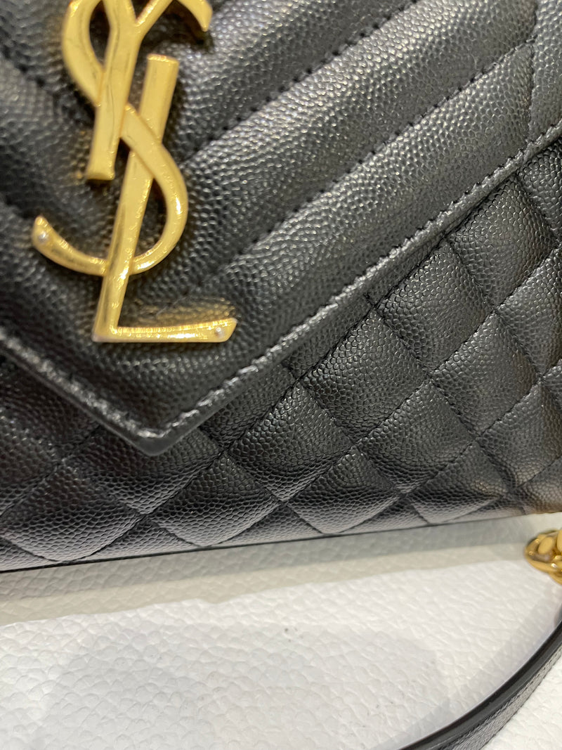 Medium Envelope Flap Leather Black GHW