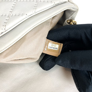 Calfskin Quilted Medium Wild Stitch Flap Beige