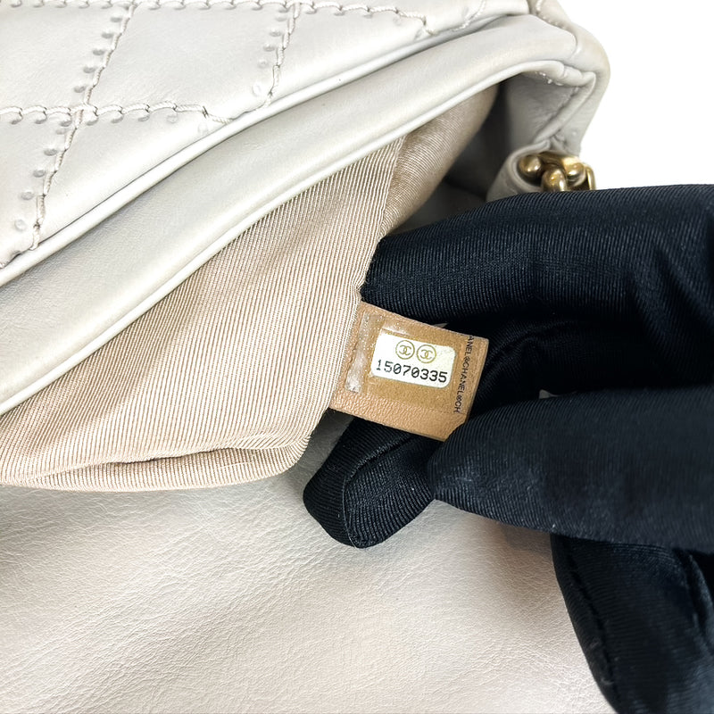 Calfskin Quilted Medium Wild Stitch Flap Beige