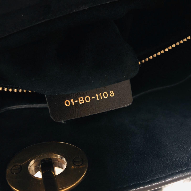 Lady Dior Bag Cannage Lambskin Leather Medium Black with Embellished Strap