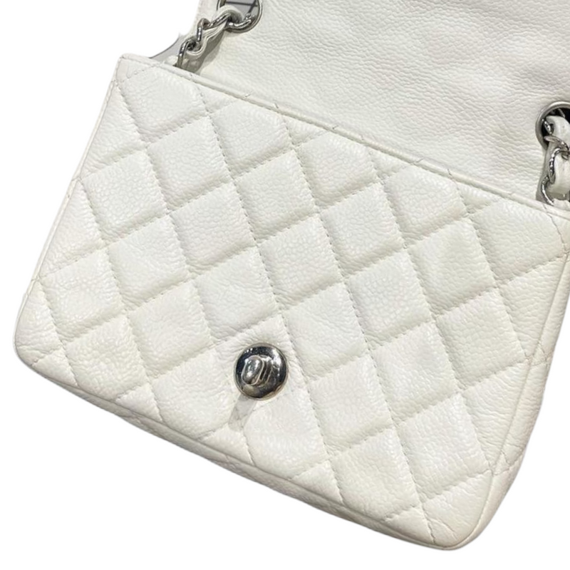 Square Mini Flap Caviar White SHW