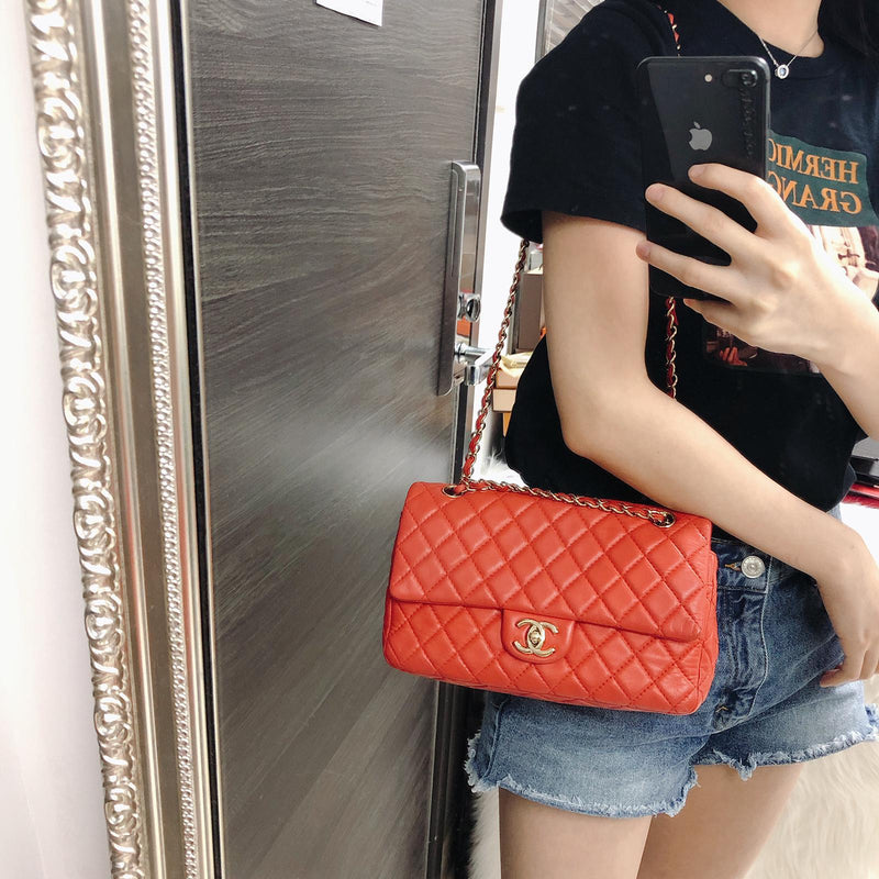 Timeless Classic Calfskin Double Flap Red Bag