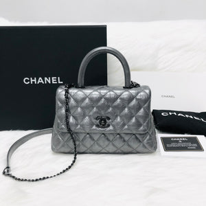 Quilted Mini Coco Handle Flap Silver