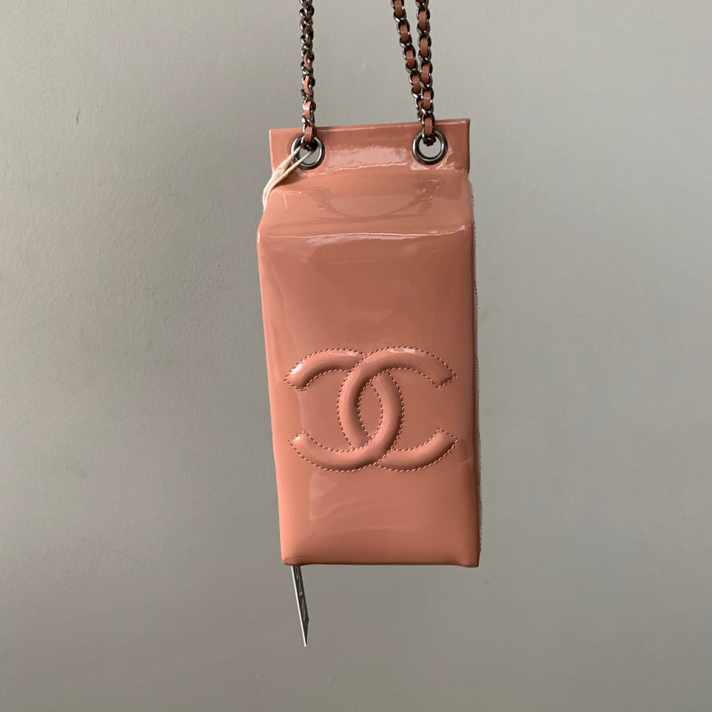 Rare CC Milk Carton Patent Chain Crossbody Bag in Pink
