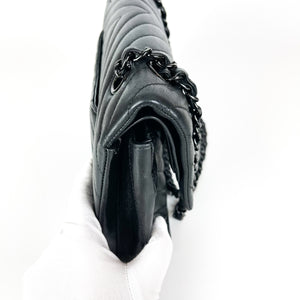 Medium Classic Double Flap So Black Chevron Bag