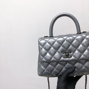 Quilted Mini Coco Handle Flap Silver