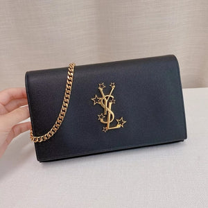 Stars Monogram Wallet on Chain Pebbled Leather Black GHW
