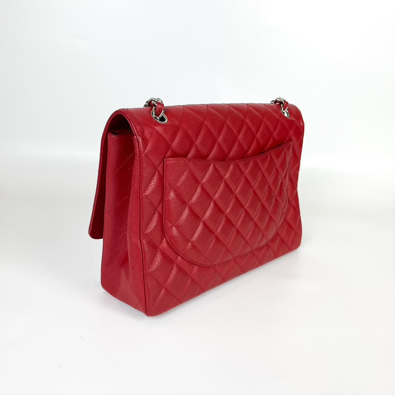 Classic Single Flap Maxi in Red Caviar Leather with SHW