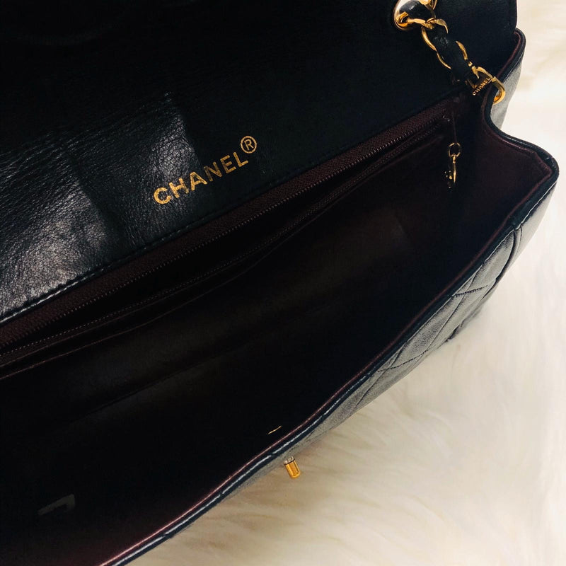 Classic Medium Diana Flap in Black Lambskin GHW