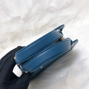 Grained Calfskin Stitched Mini Label Click Shopper Tote in Blue