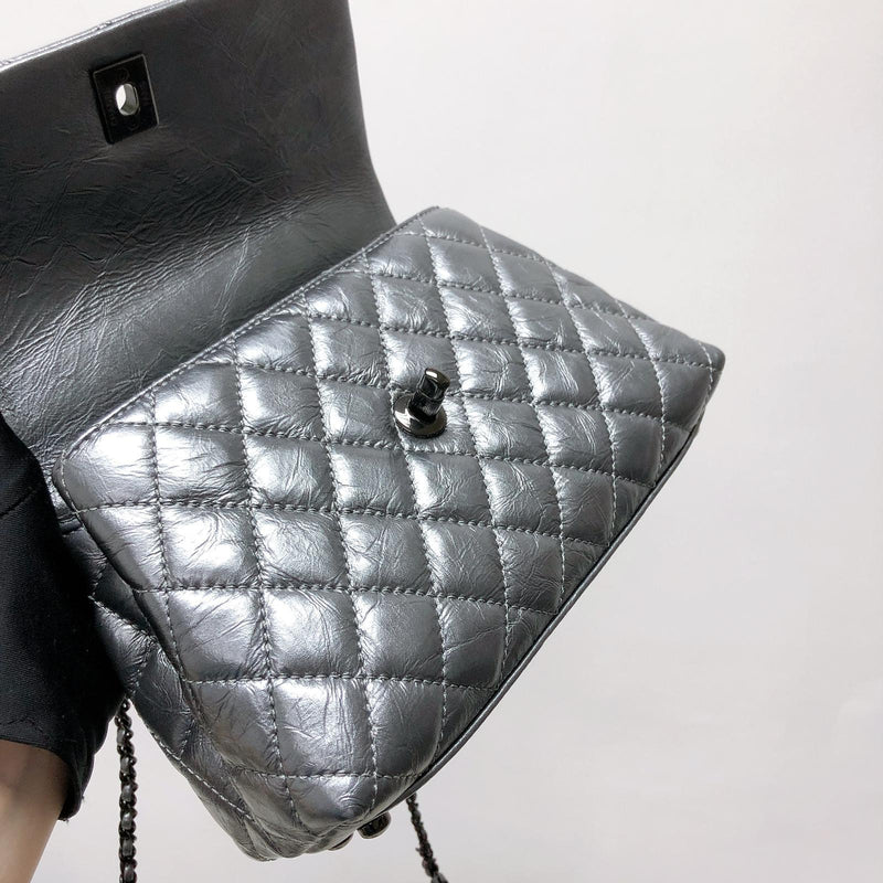 Quilted Mini Coco Handle Flap Silver