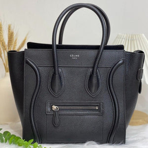 Luggage Tote Micro Pebbled Leather Black