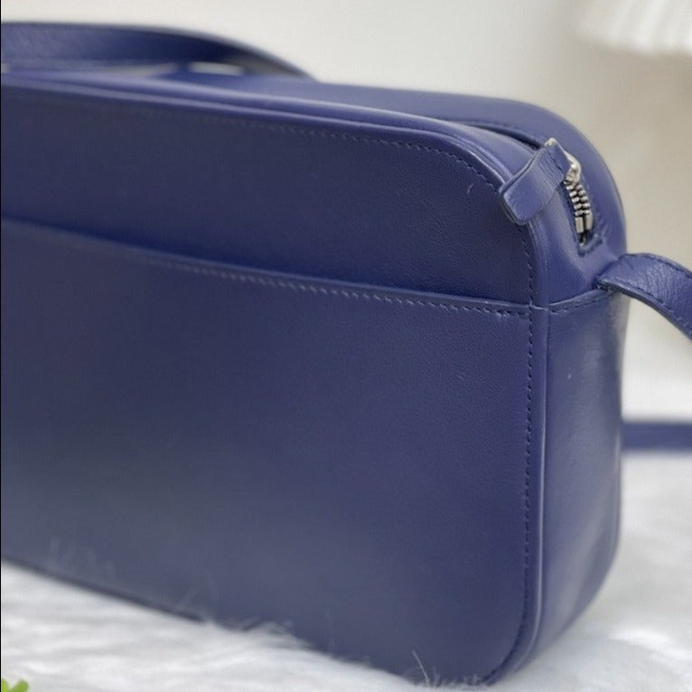 Camera Bag Leather Navy Blue