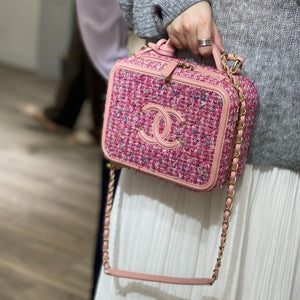 Filigree Vanity Case Medium Tweed Pink GHW