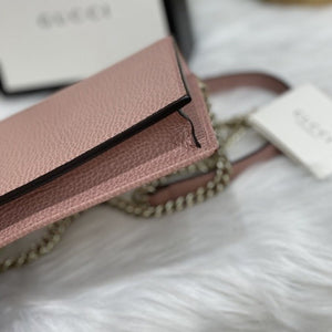 Interlocking G Wallet on Chain Leather Pink GHW