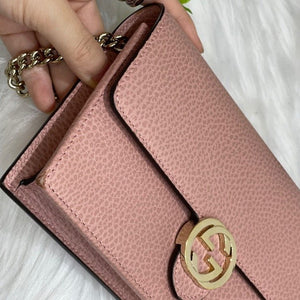 Interlocking G Wallet on Chain Leather Pink GHW