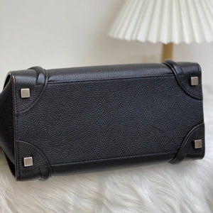 Luggage Tote Micro Pebbled Leather Black