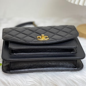 Chain Handle Flap Bag Lambskin Caviar Black GHW