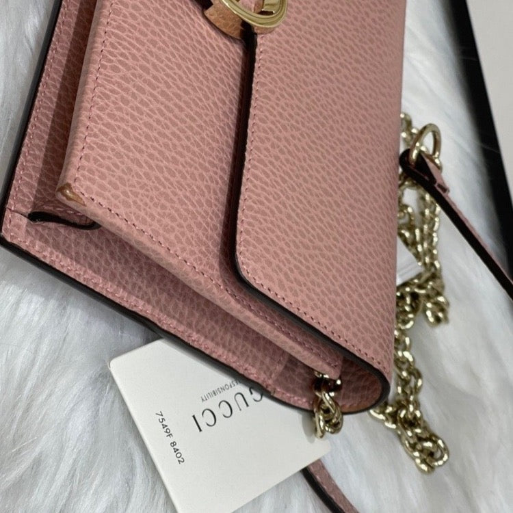 Interlocking G Wallet on Chain Leather Pink GHW