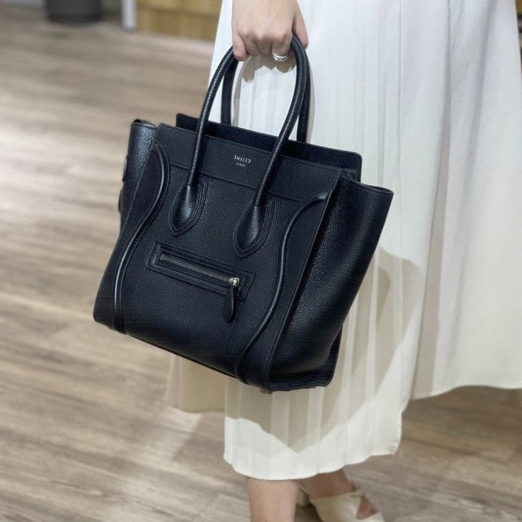 Celine Luggage Tote Micro Pebbled Leather Black – Bag Religion