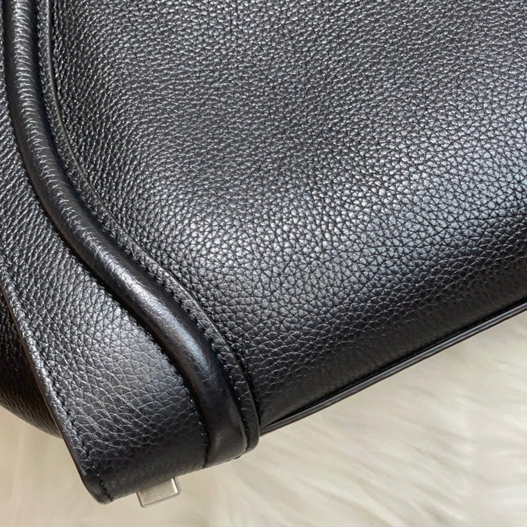 Luggage Tote Micro Pebbled Leather Black