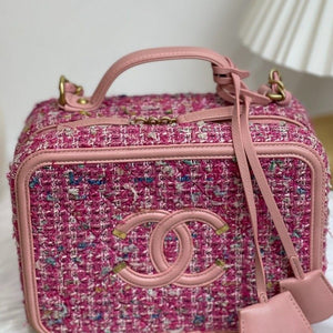 Filigree Vanity Case Medium Tweed Pink GHW