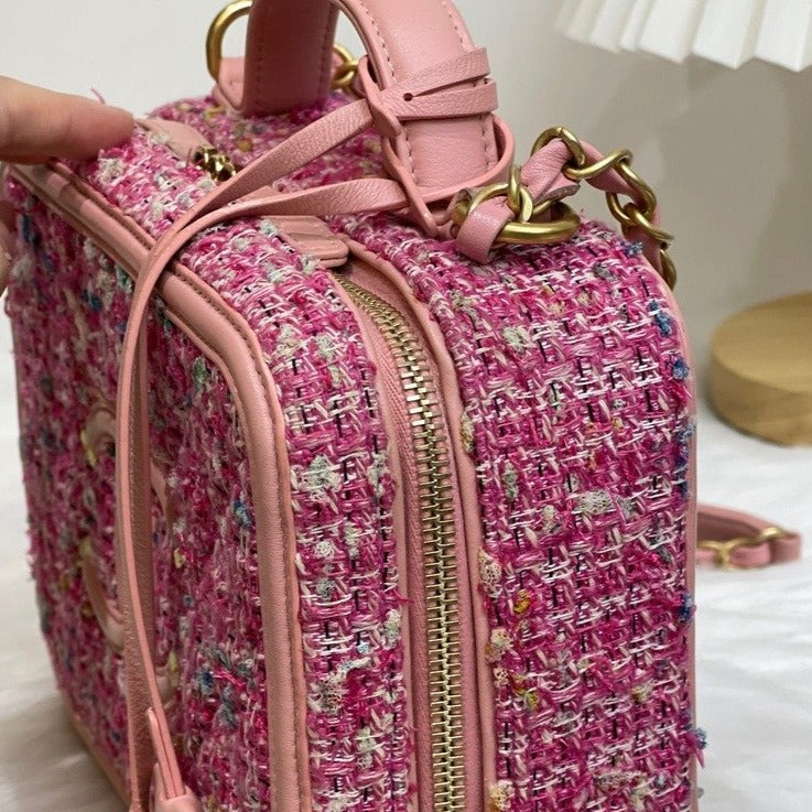 Filigree Vanity Case Medium Tweed Pink GHW