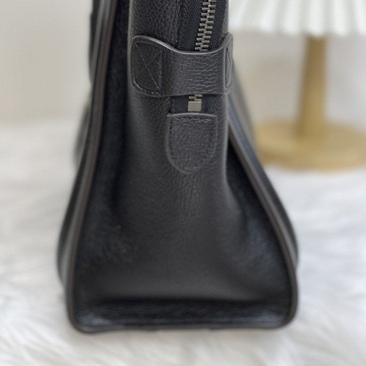 Luggage Tote Micro Pebbled Leather Black