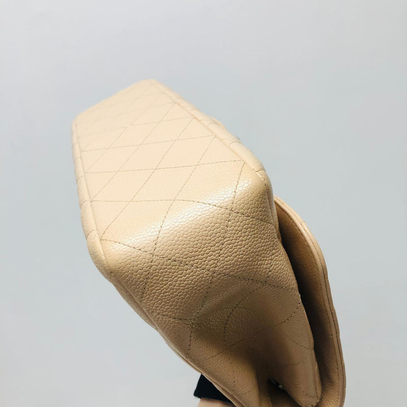 Single Flap Jumbo in Beige Caviar Leather with SHW