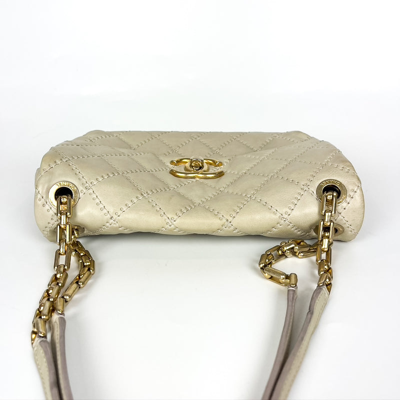 Calfskin Quilted Medium Wild Stitch Flap Beige