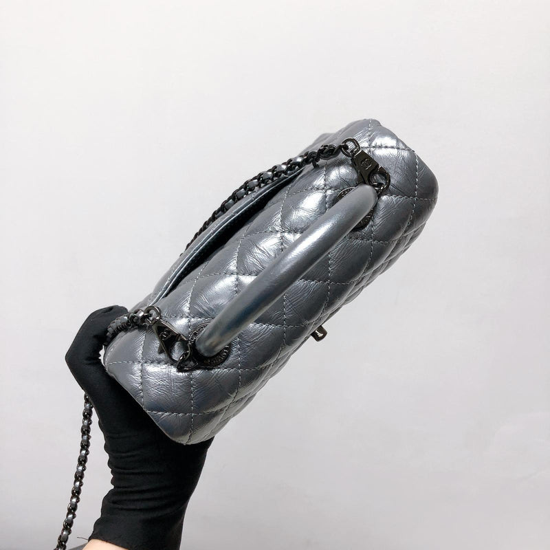 Quilted Mini Coco Handle Flap Silver