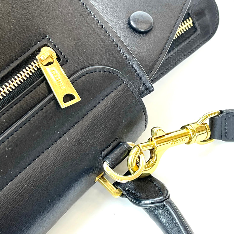 Leather Trapeze Satchel Black