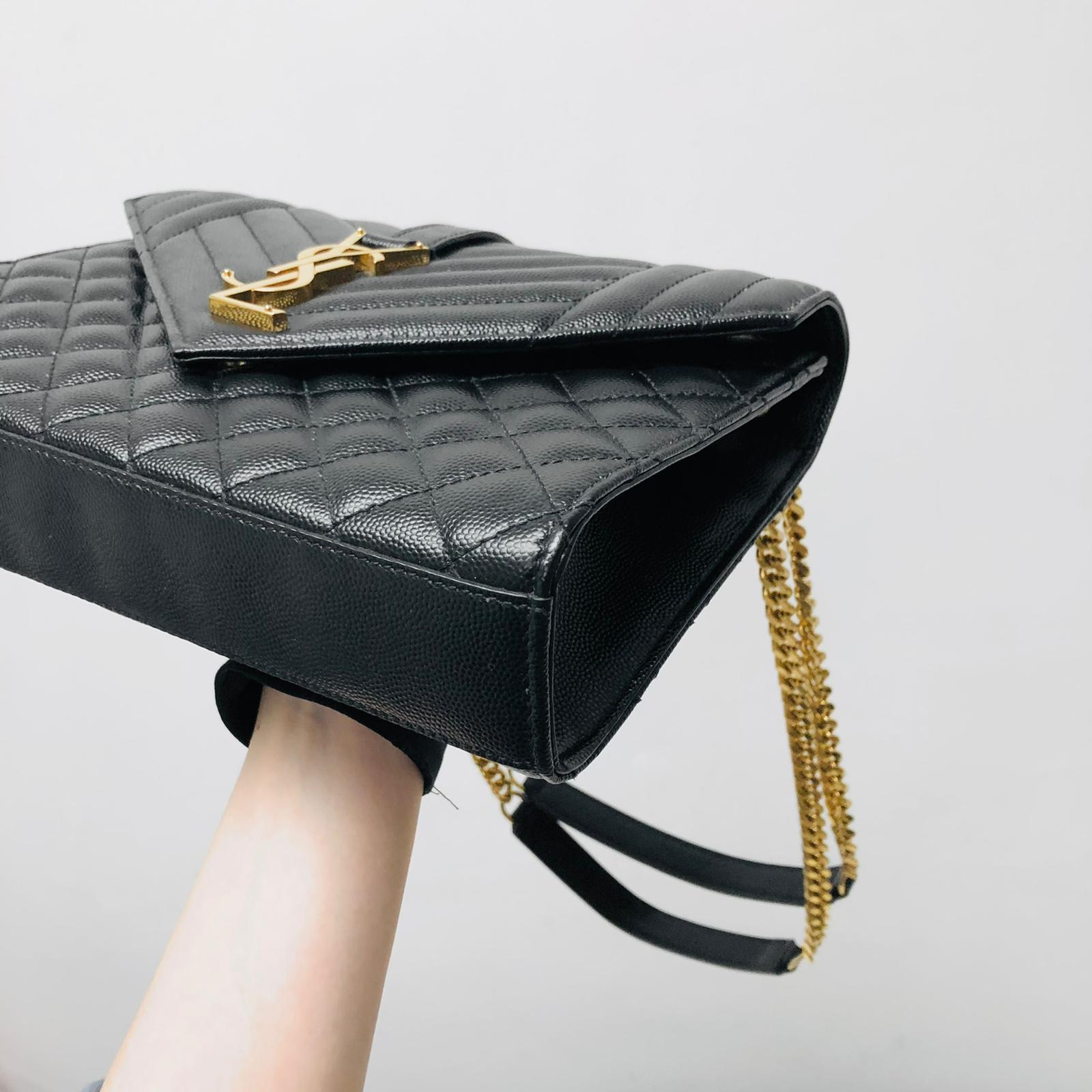 Dark Beige Saint Laurent Envelope Medium Shoulder Bag Matelassé