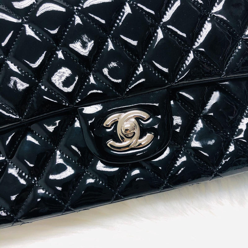 Chanel Classic M/L Medium Double Flap Bag Black Caviar Silver