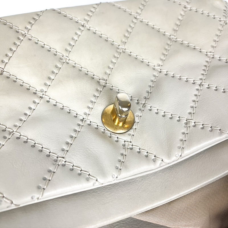 Calfskin Quilted Medium Wild Stitch Flap Beige