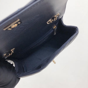 Calfskin Chevron Quilted Mini Statement Flap Navy Blue
