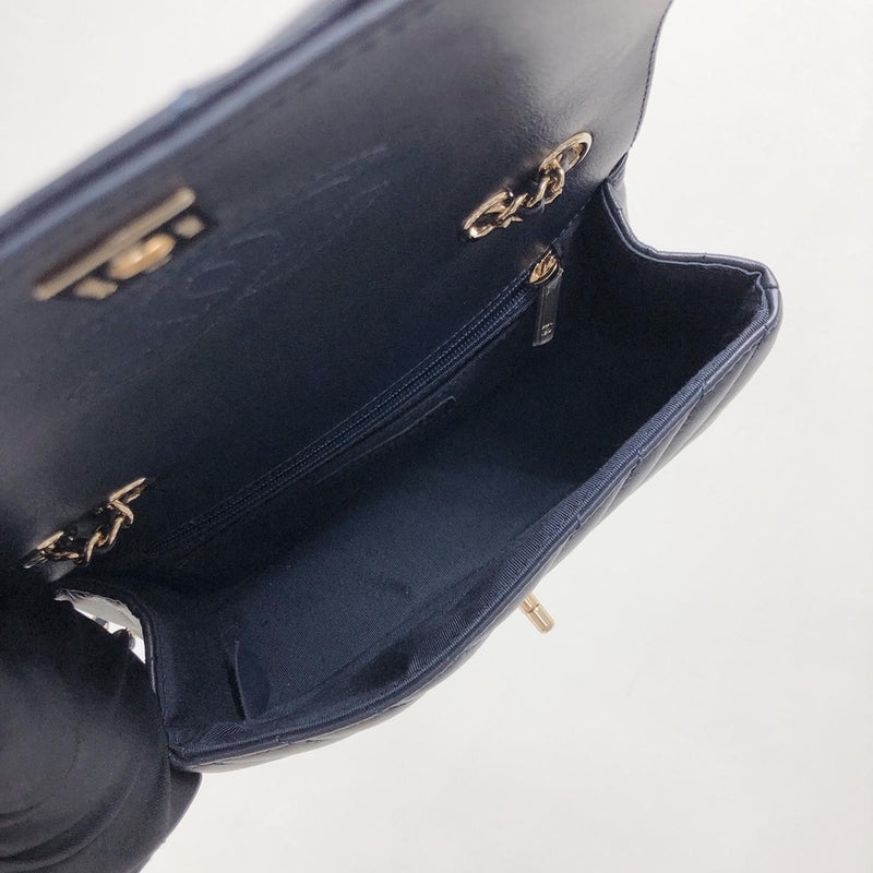 Calfskin Chevron Quilted Mini Statement Flap Navy Blue