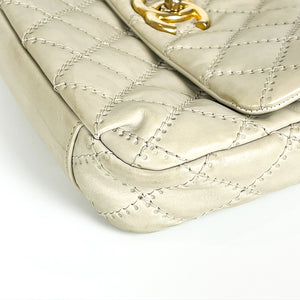 Calfskin Quilted Medium Wild Stitch Flap Beige