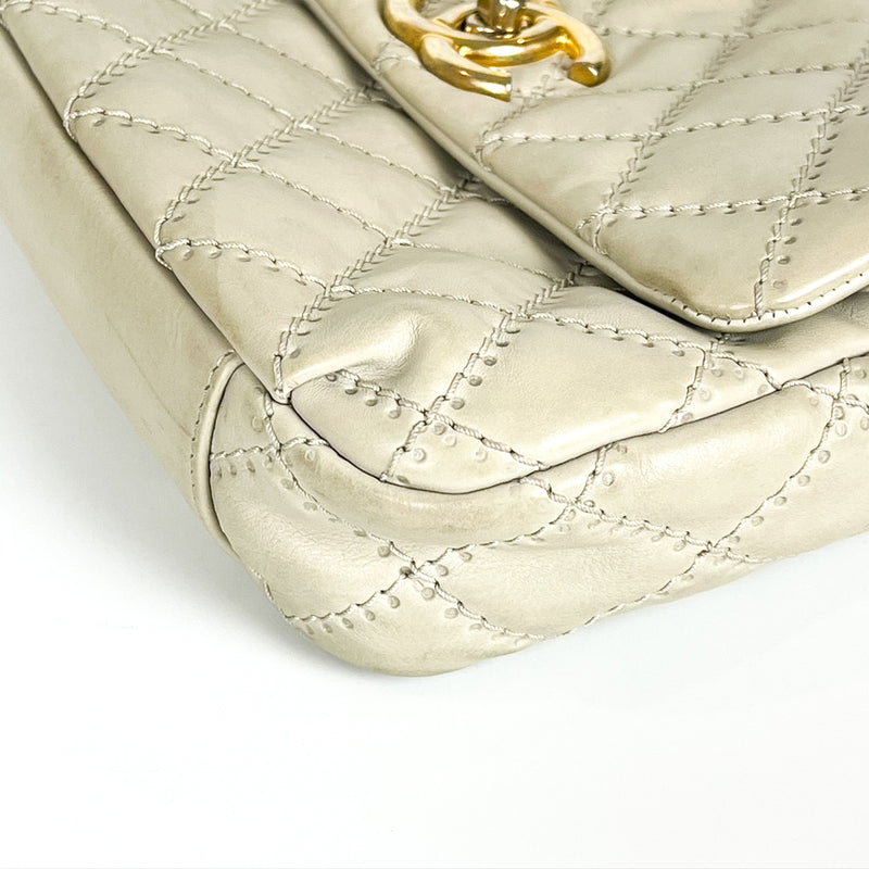 Calfskin Quilted Medium Wild Stitch Flap Beige
