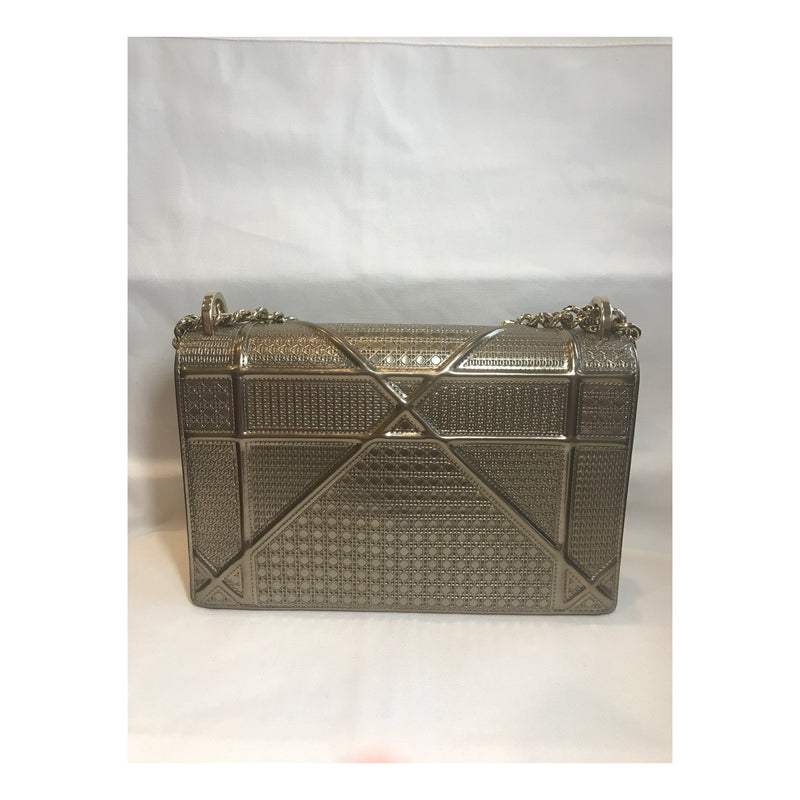 Diorama Metallic Calfskin Gold Flap Bag Medium