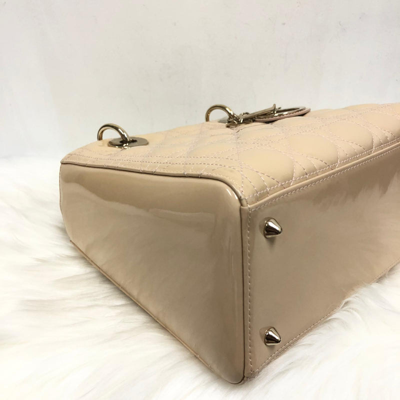 Lady Dior Patent Cannage Medium Bag in Beige