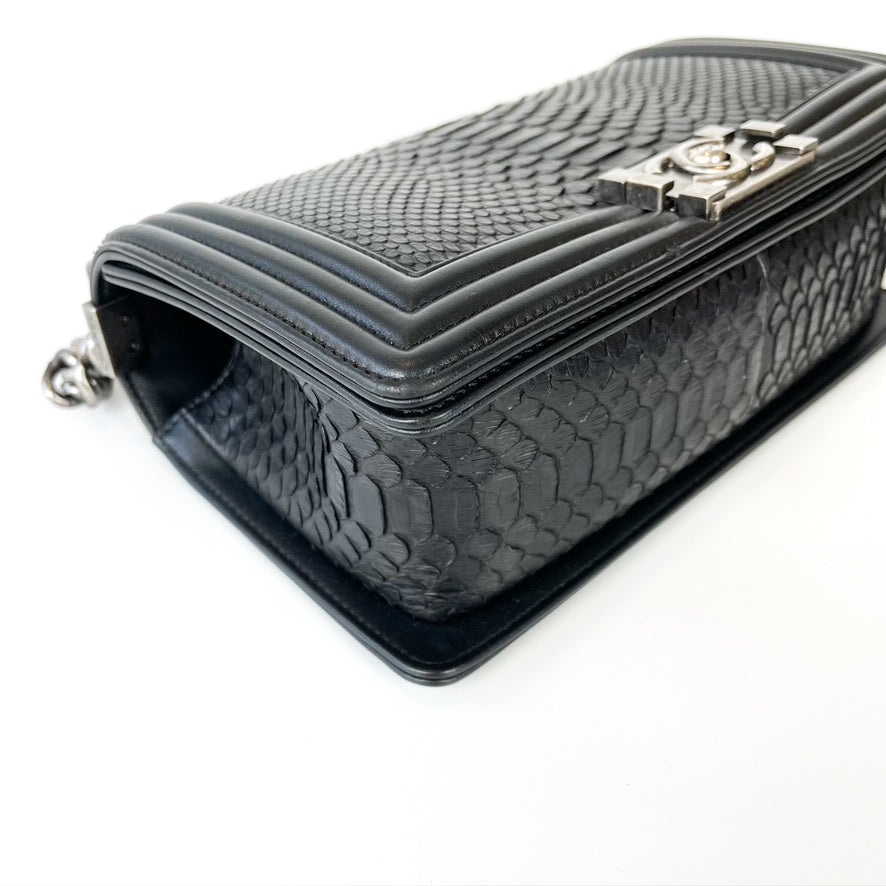 Python Black Old Medium Boy Bag in Black with RHW Bag Religion